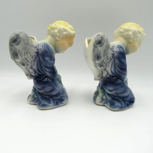 Vintage Ceramic Angel 6.5" Figurines Pair Kneeling Praying Hands Wall Pockets - Picture 6 of 9